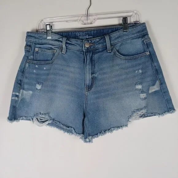 Time & Tru Size 12 Women's High Rise Distressed Denim Jean Shorts Stretch - Picture 1 of 7